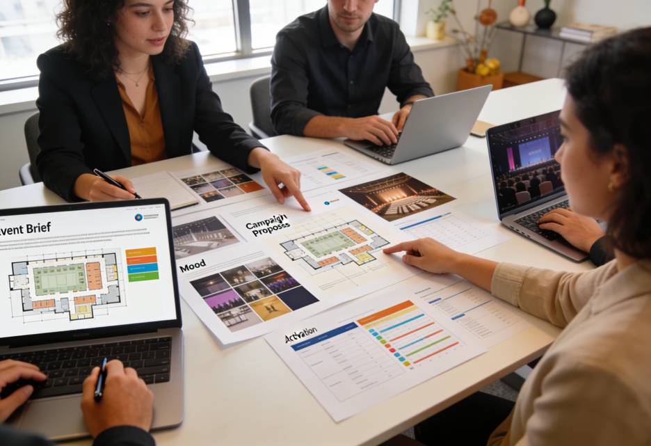 Brand team preparing a clear event brief for an event agency in Singapore